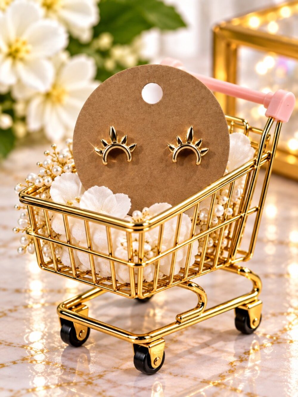 Gold Sunburst Stud Earrings Dainty Celestial Half Sun Women Jewelry - Jewelry